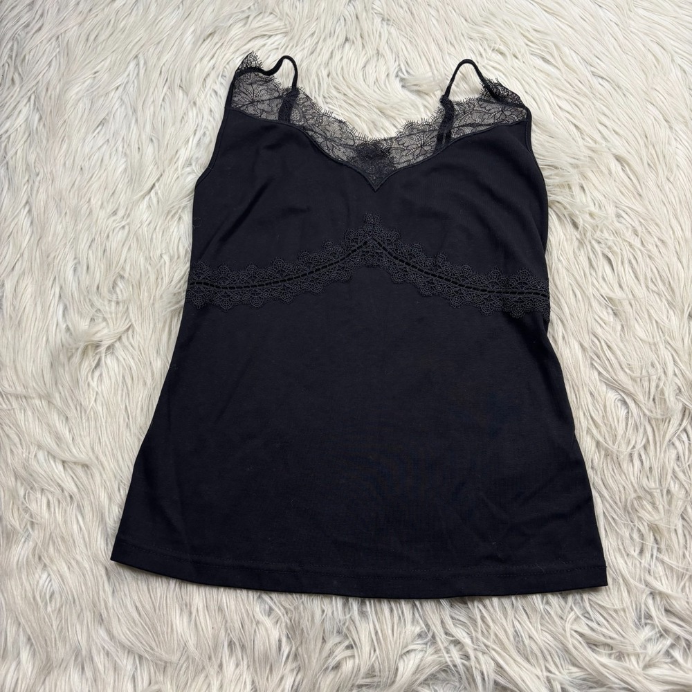 Y2K 90's Miss Sixty Women's XS Black Lace Trim Empire Babydoll Tank Goth Vamp